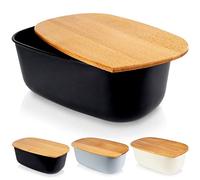 Vilde Panera con tabla de madera, pan, color negro, 39 x 23,5 x 15,5 cm