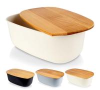 Vilde Panera con tabla de madera, pan, panera crema, 39 x 23,5 x 15,5 cm