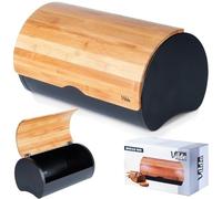 Vilde Panera de acero y madera, color negro, 38 x 24 x 20 cm