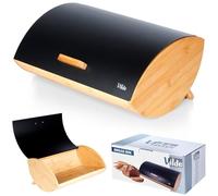 Vilde Panera de metal y madera, color negro, 35,5 x 24,5 x 15,5 cm