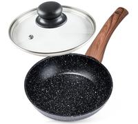 Vilde Sartén de 16 cm con tapa de cristal, para inducción, antiadherente, de granito, de aluminio, con tapa, para todo tipo de fuegos, gas, eléctrica, vitrocerámica, halógena, apta para lavavajillas