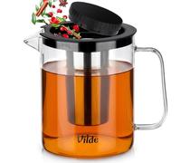 Vilde Tetera de cristal de 1,5 l con colador de té, sistema de infusión, resistente al calor, tetera para té suelto, infusión de hierbas transparente