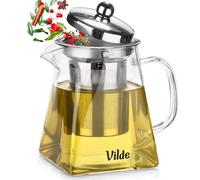 Vilde Tetera de cristal de 490 ml con colador de té, sistema de infusión, resistente al calor, tetera para té suelto, infusión de hierbas transparente