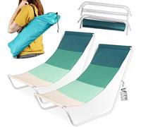 Vilde - Tumbona de jardín plegable - Tumbona plegable para jardín - Tumbona de jardín ligera - Tumbona de playa para balcón - Silla de playa portátil - Juego de 2 unidades - azul verde