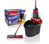 Vileda 158575 Sistema de limpieza para todo tipo de suelos con cubo, escurridor y soporte, Incluye un paño de microfibra, Color negro/rojo