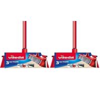 Vileda 3Action - Escoba para Interiores con 3 cerdas Rojo - Gris, 28 x 14 x 4 cm (Paquete de 2)