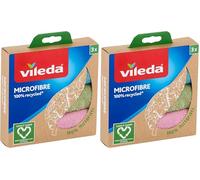 Vileda - Bayeta de microfibras recicladas, 100% microfibras, 3 bayetas Hechas de Botellas Pet recicladas, Multicolor (Paquete de 2)