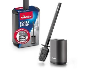 Vileda Cepillo WC de Silicona con Cabezal Flexible y Mango de Acero Inoxidable - Escobilla WC con 2 Zonas de Limpieza - Higiénico con Protección contra Olores