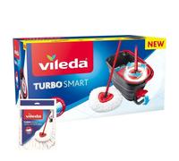 VILEDA Cubo Turbo Smart Set Cubo con pedal palo de 3 piezas y fregona de microfibras triangular o mas 1 extra de recambio, sistema de limpieza que incluye un cubo con pedal, fregona de microfibras