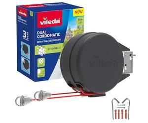 Vileda Cuerda de tendedero retráctil Dual Cordomatic de 30 m, 2 Cuerdas de 15 m con Capacidad para hasta 30 kg, tendedero Extensible, retracción automática, Resistente y Duradero, montado en la Pared
