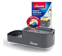 Vileda Dispensador de jabón para lavavajillas Pump con soporte para esponja - Práctica solución 2 en 1 para la cocina - Dispensador de jabón integrado para una fácil dosificación con una sola mano -