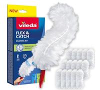 Vileda Flex & Catch Kit para el Polvo con Mango Corto y 15 Recambios Desechables para Plumero | Atrapa 3 Veces Más Polvo Que los Plumeros Tradicionales | Bloque Seguro del Recambio