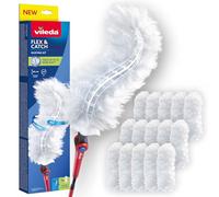 Vileda Flex & Catch Kit para Quitar Polvo con 15 recambios Desechables | Atrapa 3 Veces más Polvo Que Plumeros Tradicionales | Recambios Fabricados con Materiales Reciclados | Mango Extensible 93 cm