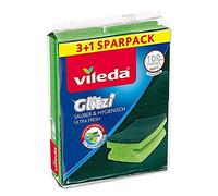 Vileda Glitzi - Esponja de Limpieza Limpia e higiénica, 4 Unidades | Antimicrobiano | Espuma de poliéster y resistente vellón abrasivo | Para vajilla, ollas y azulejos | Verde