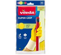 Vileda Guantes de goma Super Grip, patrón antideslizante para un mejor agarre, con material resistente al agua y forro interior de algodón, tamaño mediano 8