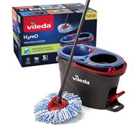 Vileda H2PrO Spin mop, Sistema de fregado, Doble depósito de separación de Agua, Escurrido sin Esfuerzo, Limpieza con Microfibra, Manos Libres, Diseño ergonómico, Color Gris Rojo y Azul