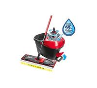 Vileda Juego completo de mopa de suelo Ultramax XL Turbo 2 en 1, mopa extra ancha con mango, funda de microfibra y cubo con centrifugador eléctrico, para todos los suelos duros, limpiaparabrisas de 42 cm, longitud del mango de 75 a 130 cm