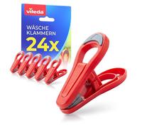 Vileda Juego de 24 Pinzas para la Ropa sin Muelle de Metal, Pinzas de plástico Resistentes con Agarre Suave para un Agarre Seguro, Resistentes a la Intemperie para tendedero, balcón y jardín