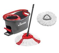 Vileda Juego de fregona Turbo, Mango telescópico, Cubo con Centrifugado | Mango telescópico de 75 - 130 cm, 2 fundas de microfibra, forma triangular para esquinas, cubo ergonómico con boquilla