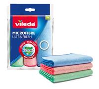 Vileda Microfibras Ultra Fresh, Pack de 3, 100% Microfibra, Contiene Iones de Plata Que descomponen Las bacterias