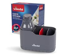 Vileda Organizador para fregadero con dispensador de detergente de plástico, soporte de esponja de pie para cocina, organizador de lavavajillas con dispensador de jabón para esponjas y cepillos