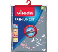 Vileda Premium 2 in 1 Copriasse da Stiro, con Superficie Rivestita di Alluminio, Termoriflettente, Telo Stiro Universale, 3 Strati, Imbottito, Cotone/Alluminio, Grigio/Argento, 30-45 x 110-130 cm