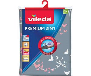 Vileda Premium 2 in 1 Copriasse da Stiro, con Superficie Rivestita di Alluminio, Termoriflettente, Telo Stiro Universale, 3 Strati, Imbottito, Cotone/Alluminio, Grigio/Argento, 30-45 x 110-130 cm