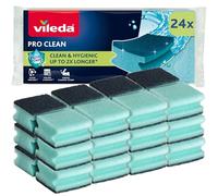 Vileda ProClean Estropajo de Alta Espuma con Enzimas, Paquete de 24 | Esponja y fibra | Capa abrasiva | Absorción 5 veces superior | Diseño salvauñas | 21,5 x 9 x 4,5 cm | Color azul