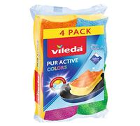 Vileda Pur Active Colors Eponges récureurs synthétiques, Face Abrasive brevetée, 4 pièces
