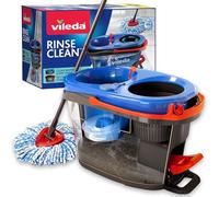 Vileda RinseClean - Sistema de fregona giratoria, Separa el Agua Limpia y la Sucia, escurrido sin Esfuerzo, Juego de fregona y Cubo de Microfibra, Color Gris