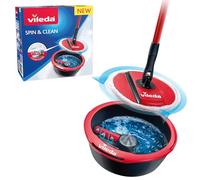 Vileda Spin & Clean Sistema de Fregado, Rojo y Negro, 335 x 176 x 343 mm | Cubo y fregona con rotación | Mango de 130 cm | Movimiento 360° | Apto para todo tipo de suelos | Plástico