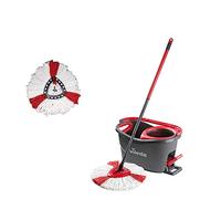 Vileda Turbo - Juego de fregona con Palo telescópico, Cubo escurridor Giratorio y Recambio de microfibras, Incluye 1 Recambio Adicional, Color Negro y Rojo, Formato Caja