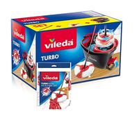 Vileda Turbo - Juego de fregona con Palo telescópico, Cubo escurridor Giratorio y Recambio de microfibras, Color Negro y Rojo, 48.6 x 29.6 x 29.3 cm