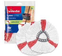 Vileda Turbo Recambio Original para Fregona, Pack de 2, Suelos Duros | Compatible con Vileda Turbo y Turbo Deep Clean | Microfibra | Recoge +20% partículas | Lavable a máquina 30°C | Blanco y Rojo