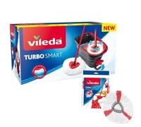VILEDA Turbo Smart - Set con Cubo con Pedal, Palo 3 Piezas y Fregona Triangular de Microfibras + 1 Repuesto Extra, Limpieza Eficaz para Esquinas Difíciles