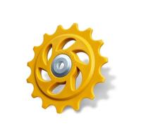 Vilgftyiet 10-18T - Rueda de polea de desviador trasero de bicicleta con rodamientos de acero para Shimano, rodillo guía de plástico mecanizado CNC, diseño ligero, amarillo (paquete de 1)