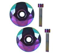 Vilgftyiet 2 fundas superiores de auriculares de bicicleta de 1 1/8 pulgadas con pernos para vástago de horquilla de 28,6 mm, cubierta de cuenco de aleación de aluminio CNC en negro/dorado/morado