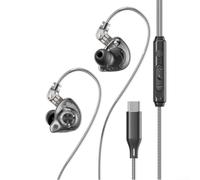 Vilgftyiet Auriculares HiFi para sonido en el oído, diseño de aislamiento de ruido con control en línea, cable desmontable para estudio, 1,2 m (negro)