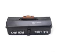 Vilgftyiet Caja de herramientas de hierro Ortable con mango de cuero y cerraduras dobles para camping, senderismo, almacenamiento de destornilladores, llaves y taladros (negro)