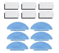 Vilgftyiet Compatible con LUBLUELU Robot Vacuum Mop Pads and Filters Set of 12, 6 Reusable Blue Mop Cloth 25.6cm, 6 Dust Filters for SL60 L9000 Hard Floor Carpet Pet Hair Kit
