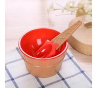 Vilgftyiet Cuencos de helado coloridos en forma de gofre con cucharas a juego, divertidos vasos de postre de plástico para niños, cuencos ligeros de 9,7 x 15 cm (rojo)