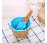 Vilgftyiet Cuencos de helado coloridos en forma de gofre con cucharas a juego, divertidos vasos de postre de plástico para niños, cuencos ligeros de 9,7 x 15 cm (azul)