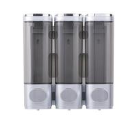 Vilgftyiet Dispensador de jabón de 3 cámaras montado en la pared para gel de ducha, champú y acondicionador, 300 ml, material ABS, instalación sin perforaciones, color plateado