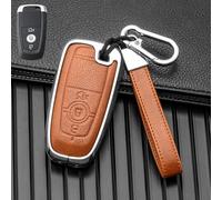 Vilgftyiet Funda de piel para llave de coche para Ford Focus 4, Edge, Explorer, para Mustang, Ranger, Fusion, F150, F250, F350, Ecosport con 3 botones, color negro y gris