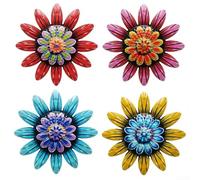 Vilgftyiet Juego de 4 decoraciones florales de metal para pared, decoración colgante para interiores y exteriores, esculturas de margaritas de hierro para patio, valla, sala de estar, decoración del