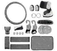 Vilgftyiet Juego de accesorios para el interior del automóvil con diamantes de imitación, 21 piezas con funda para volante, soporte para teléfono, posavasos, funda para cinturón de seguridad para