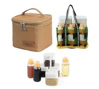 Vilgftyiet Juego de tarros de condimentos para camping, kit de especias portátil de 7 piezas con 4 botellas de PET de 180 ml y 3 botellas de 115 ml, a prueba de fugas para senderismo, mochileros