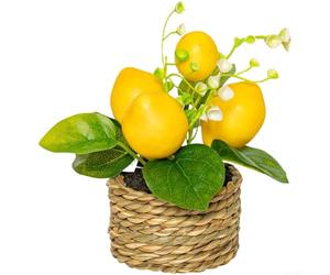 Vilgftyiet Limonero artificial en maceta de 15 cm, realista para mini planta falsa con limones amarillos, decoración de plástico de bajo mantenimiento para el hogar, oficina, escritorio, estante de