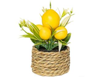 Vilgftyiet Limonero artificial en maceta de 15 cm, realista para mini planta falsa con limones amarillos, decoración de plástico de bajo mantenimiento para el hogar, oficina, escritorio, estante de