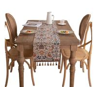Vilgftyiet Mesa de jacquard floral botánica para camino con tela de mezcla de algodón y poliéster de doble capa, elegante diseño inspirado en el jardín con urracas y flores, marrón café y flecos en